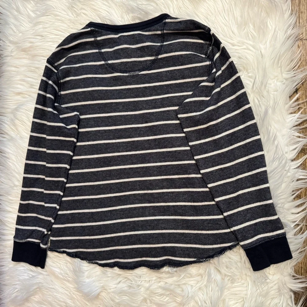 GAP Kids Boys 6-7 Navy White Striped Thermal‎ Waffle Knit Shirt EUC